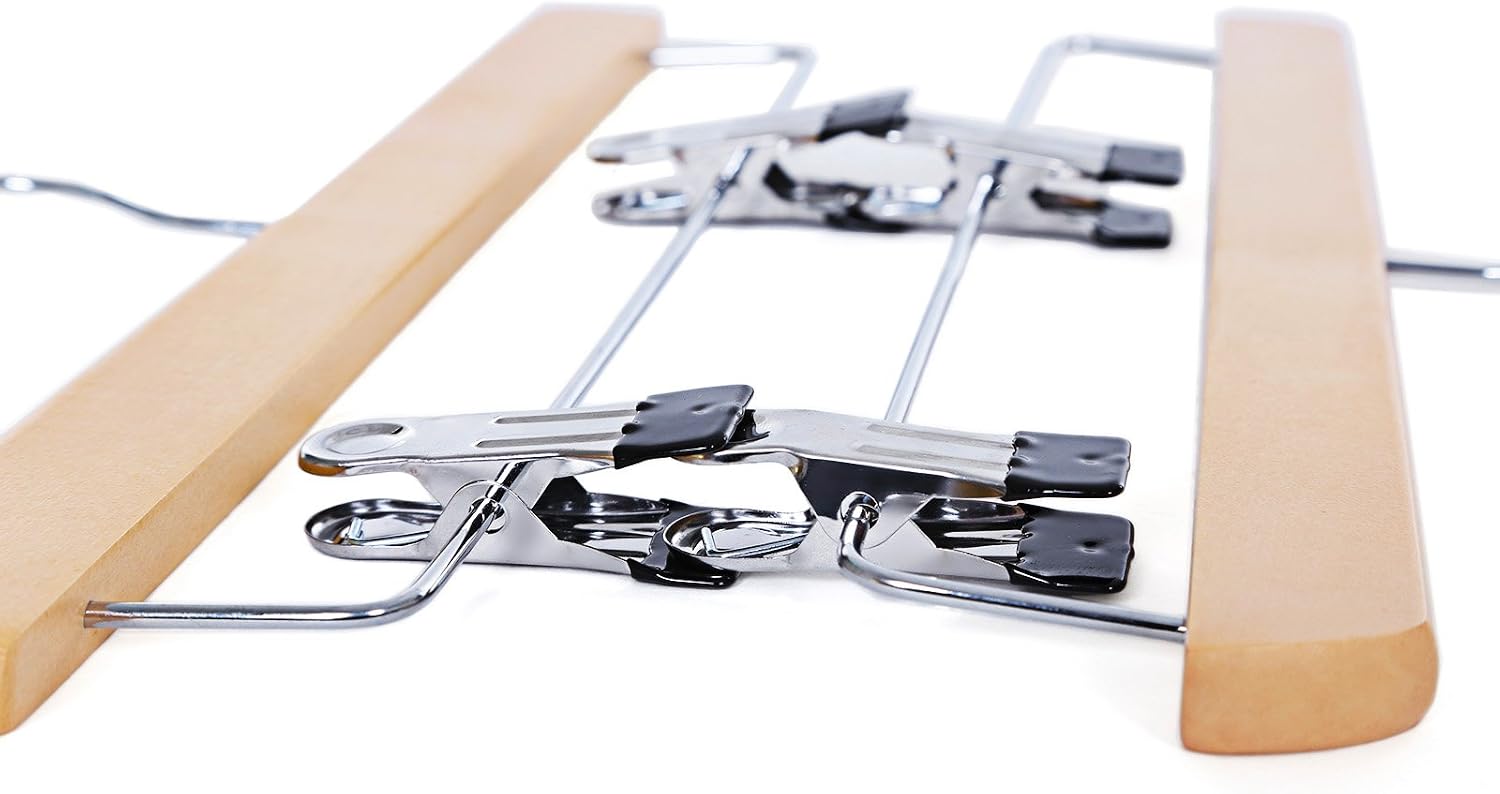 Detalle de SONGMICS Solid Wood Skirt & Trousers Hangers (Pack of 8) with Non-Slip Clips, 360° Swivel CRW008-8
