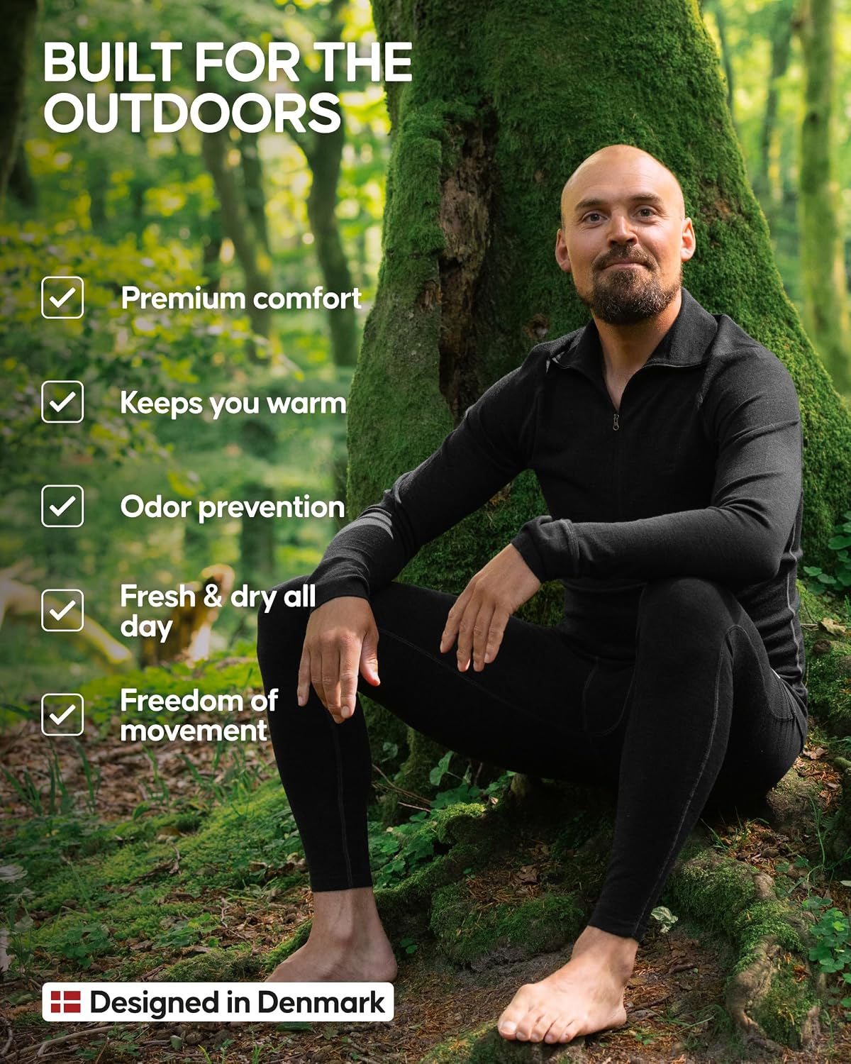 Thumbnail 2 de DANISH ENDURANCE Merino Wool Half Zip Base Layer Set for Men (Long Johns & Long Sleeve Top)