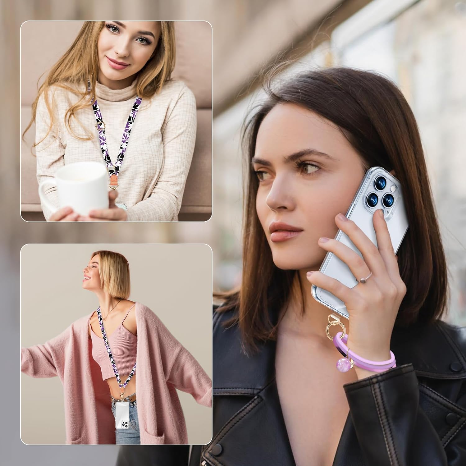 Thumbnail 6 de UKON Phone Lanyard, Crossbody Strap and Silicone Wrist Strap for iPhone — Adjustable, 2 Patches, 7 Colours