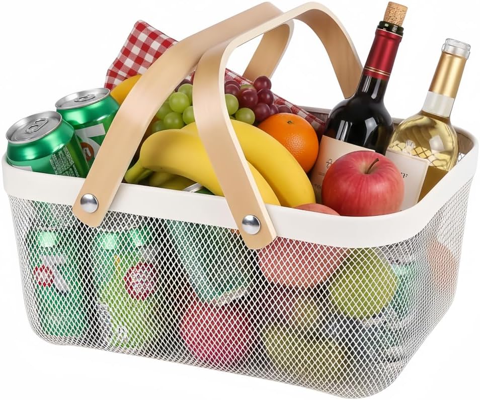Detalle de Ymeibe Mesh Harvest Basket with Bamboo Handle
