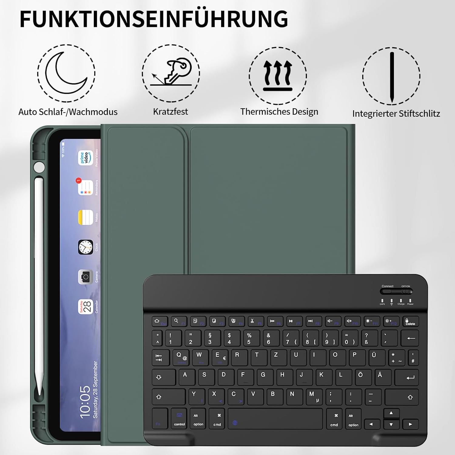 Thumbnail 2 de ZOYU Tastatur Hülle für iPad (A16) 11 Zoll / 10,9 Zoll – Nachtgrün mit abnehmbarer Bluetooth-Tastatur