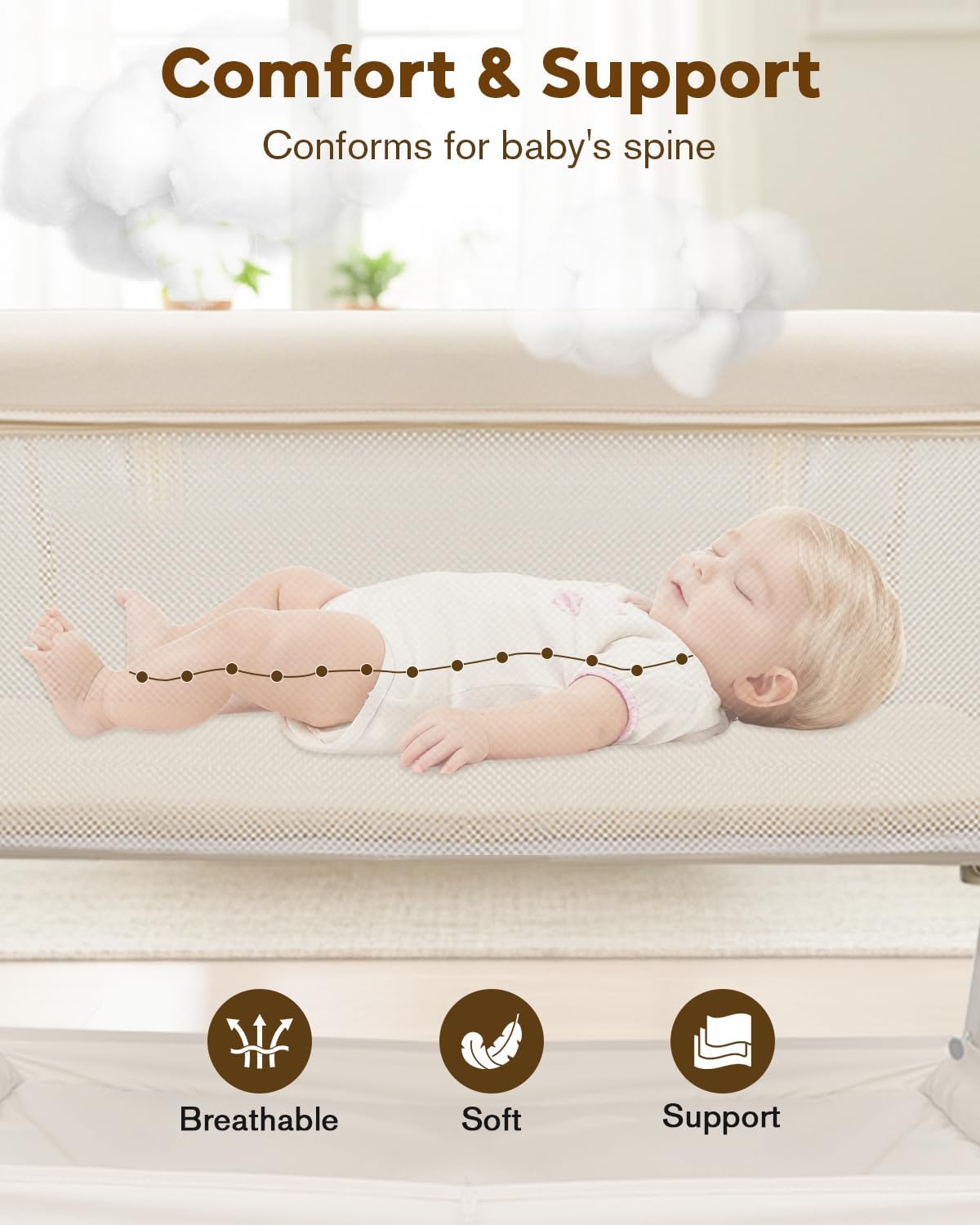 Thumbnail 5 de JevrJeur 662 Baby Bassinet, Beige Bedside Sleeper with Mesh Sides