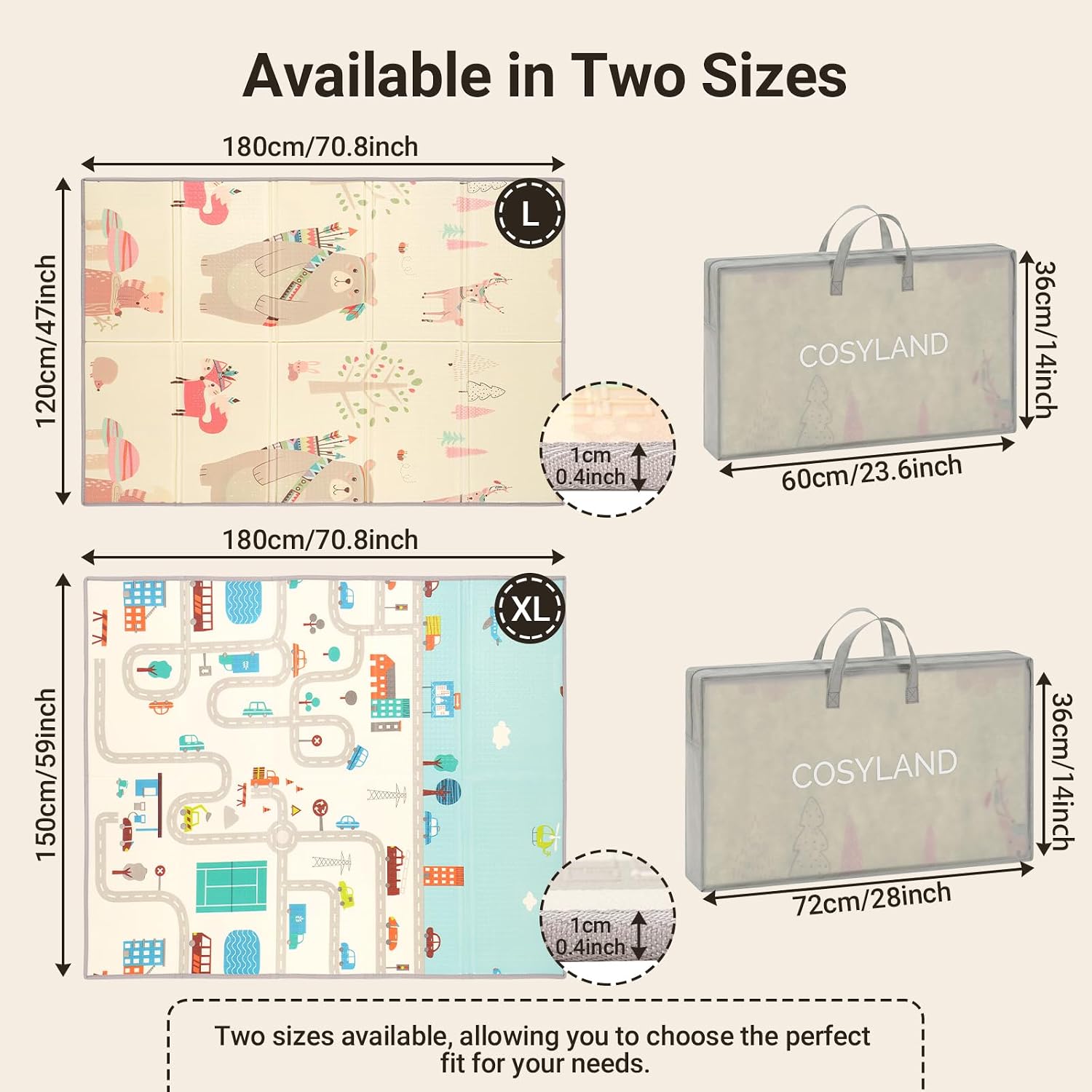 Detalle 2 de COSYLAND Baby Play Mat - 71x59 Inches Extra Large Foldable, Reversible Waterproof Foam Mat