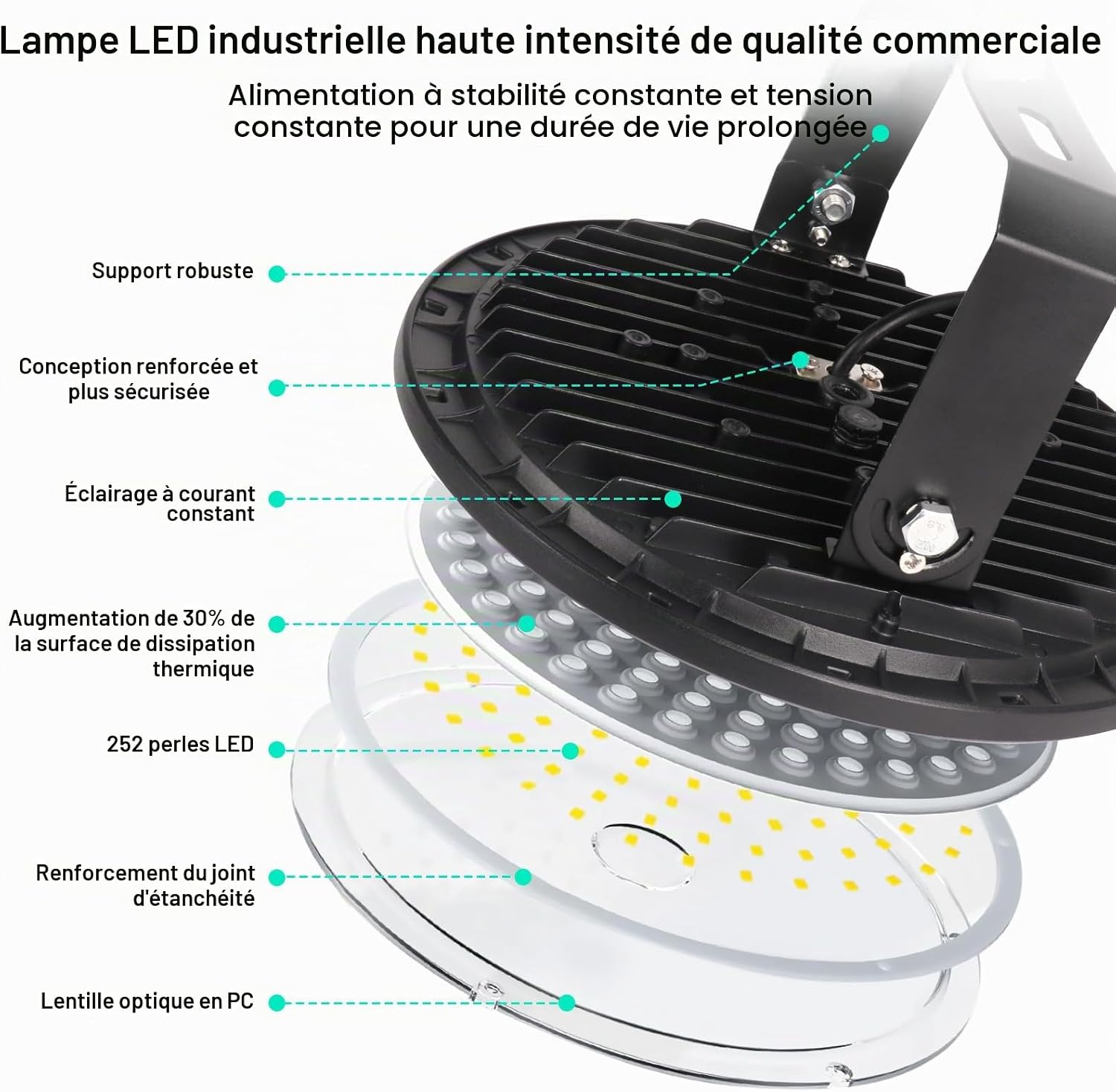 Detalle de JBdusn ZJ-UFO industriële led-highbay, 200 W, 20.000 lm, IP65, 6500 K