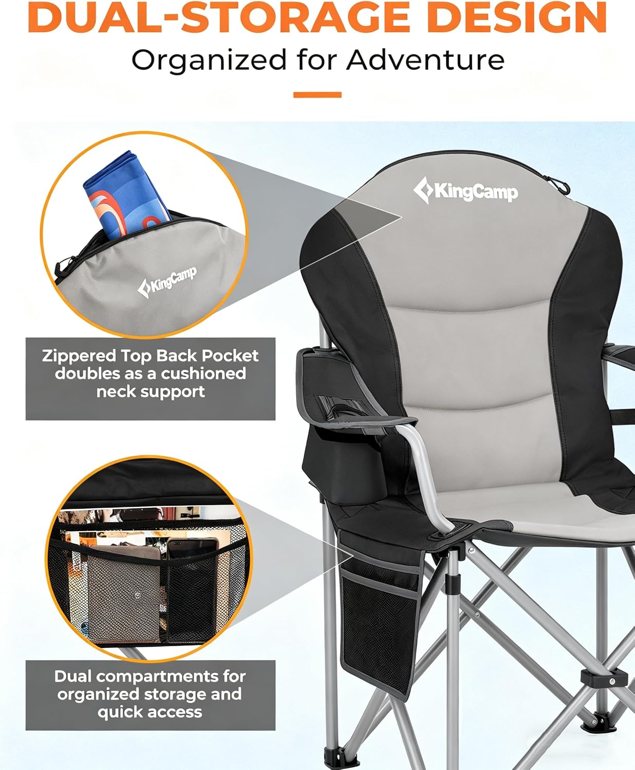 Thumbnail 4 de KingCamp XXL Heavy Duty Folding Camping Chair with Adjustable Lumbar Support
