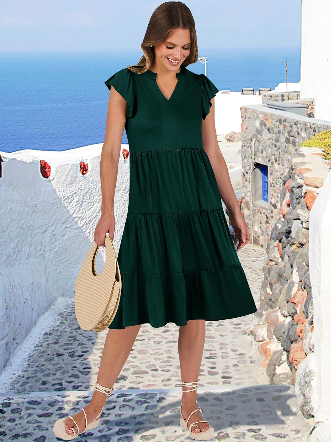 Thumbnail 4 de ANRABESS Womens Summer Dress: Ruffle Sleeve, V-Neck, Midi Boho Sundress