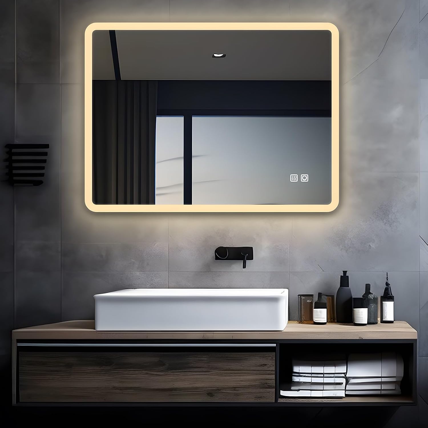 Detalle de MIQU Specchio da bagno LED 70x50 cm con touch, luce dimmerabile e antiappannamento