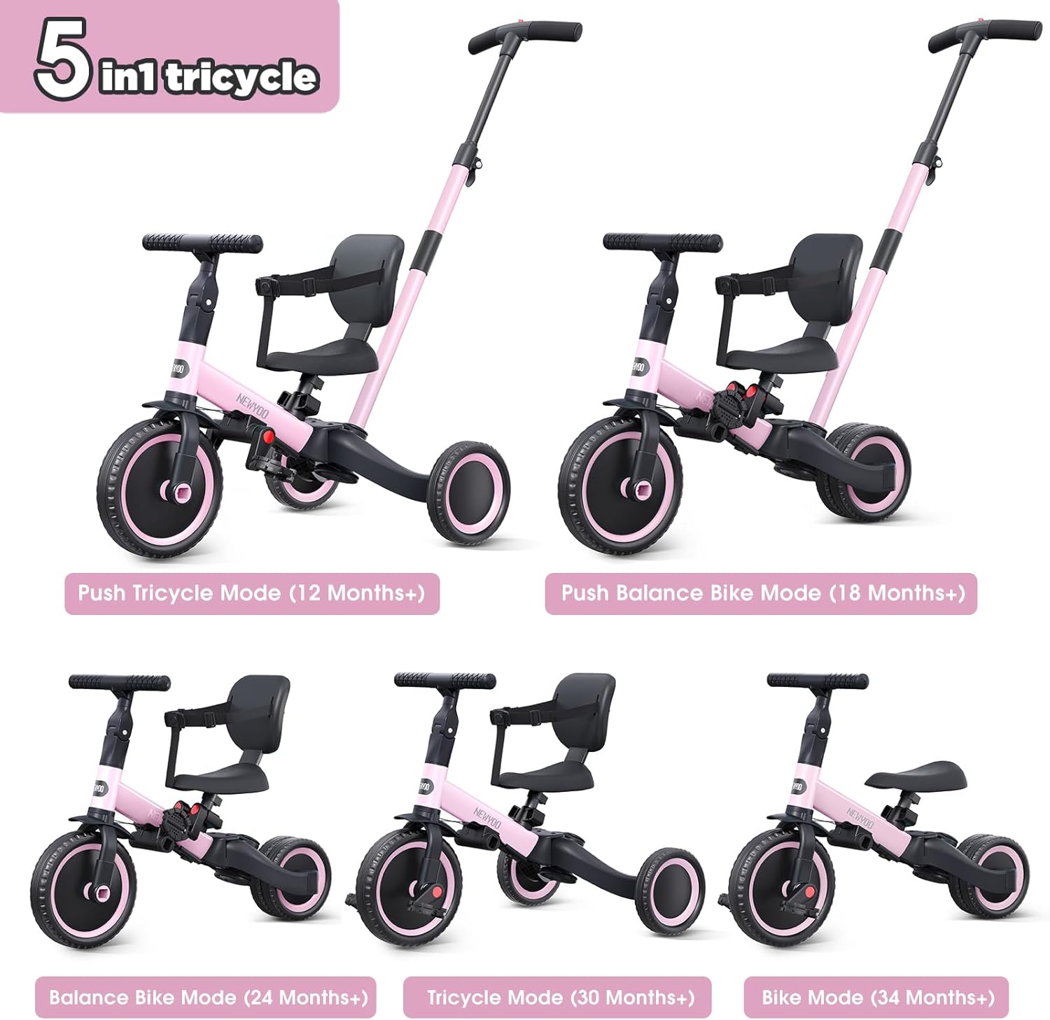 Thumbnail 1 de newyoo TR007 toddler tricycle with push handle