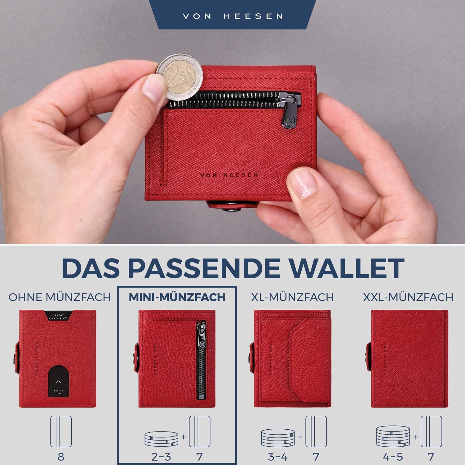 Detalle 2 de VON HEESEN Slim Wallet RFID Rot