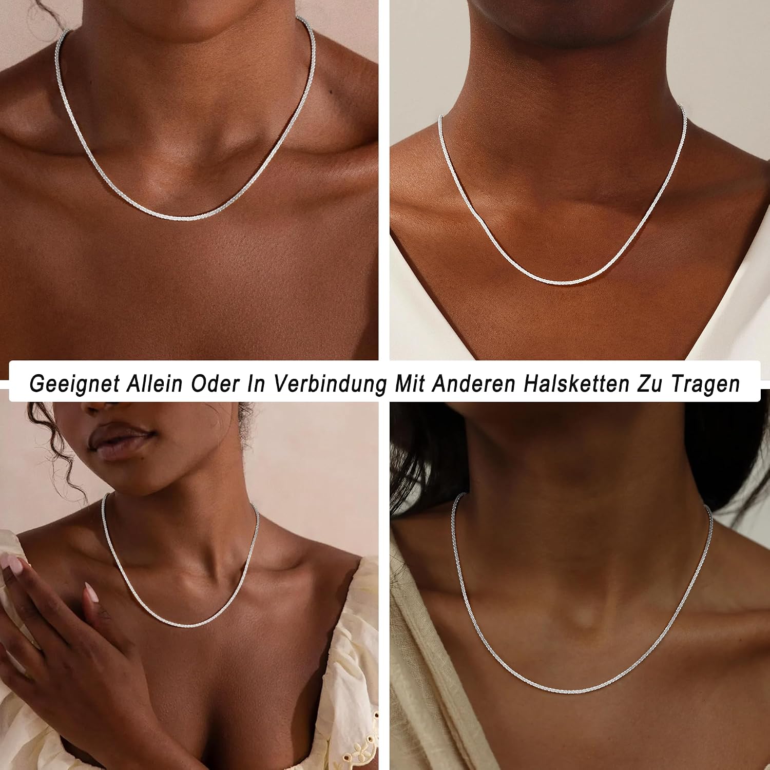 Detalle de SLOONG Silber Raupen Kette 925 Damen – 2 mm Silberkette, 41/46/51/56 cm, ohne Anhänger