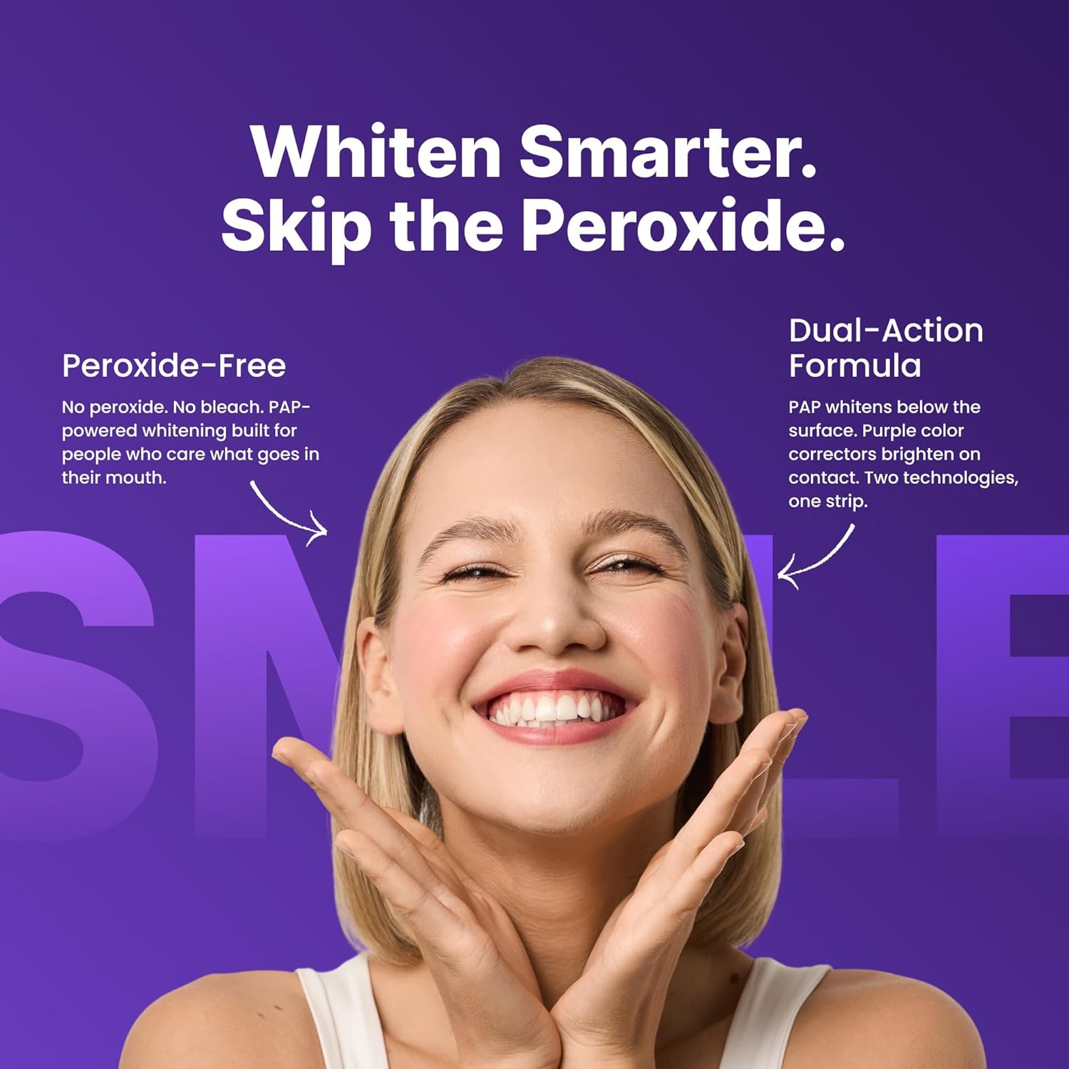 Detalle de DRDENT Purple Strips: No-Peroxide Whitening with PAP for Safe, Everyday Sparkle