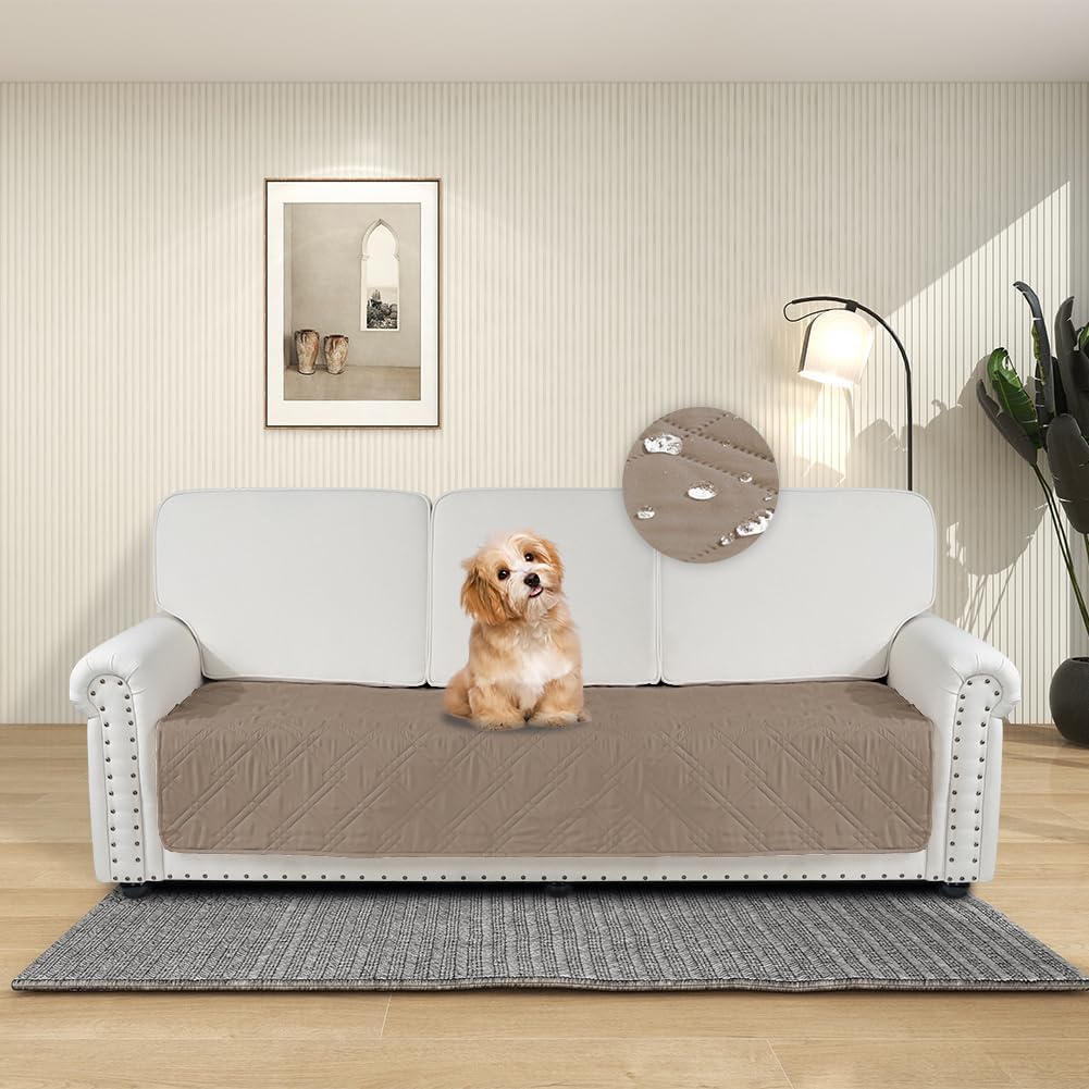 Detalle de DUJUIKE Copridivano impermeabile per cani 100% impermeabile con fondo antiscivolo, 3 posti (Cammello, 76 x 180 cm) per mobili e animali