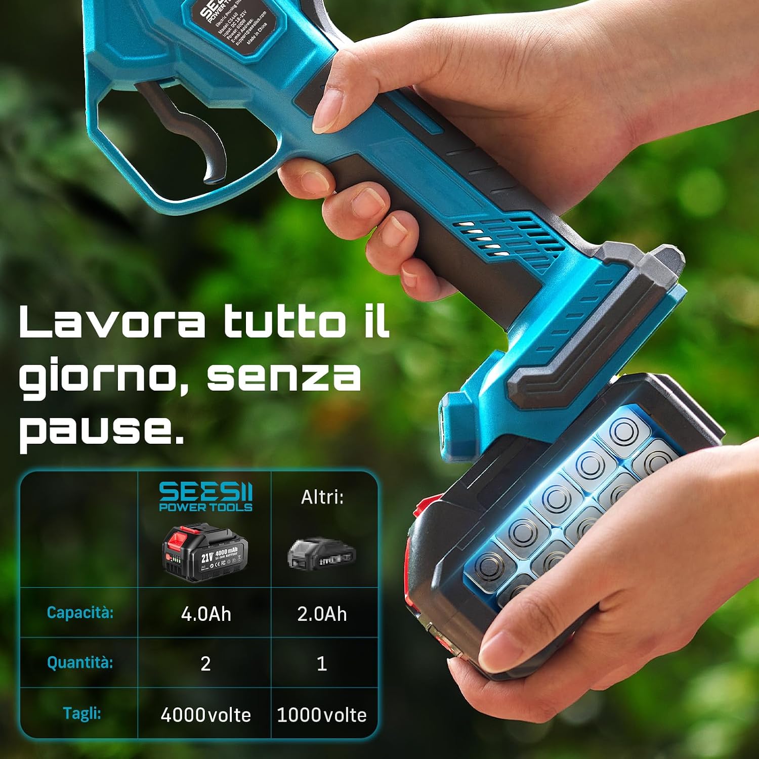 Detalle de SEESII CS440: Forbici Potatura a Batteria 40 mm – potature professionali senza sforzo