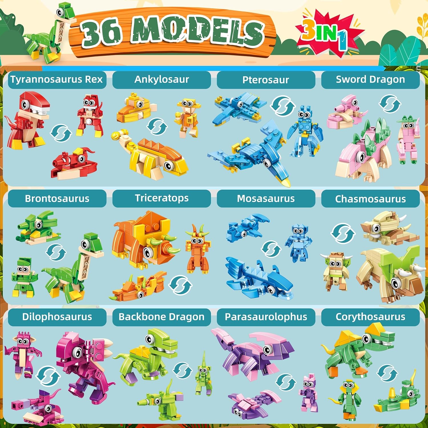 Thumbnail 1 de JoyJoyful Kids Party Bag Fillers – 12 dinosaur blocks building sets (25 pcs each) for ages 6–12+