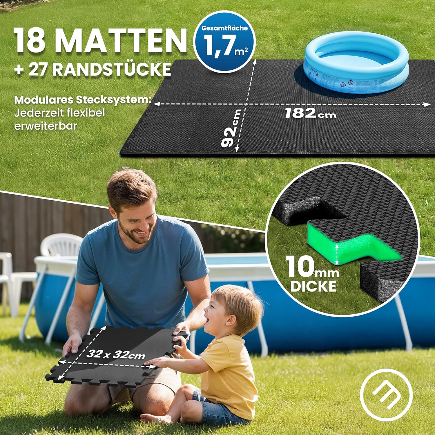 Thumbnail 1 de bemaxx Poolunterlage Poolmatte (EVA) – 18 Puzzle-Matten für Aufstellpools & Whirlpool