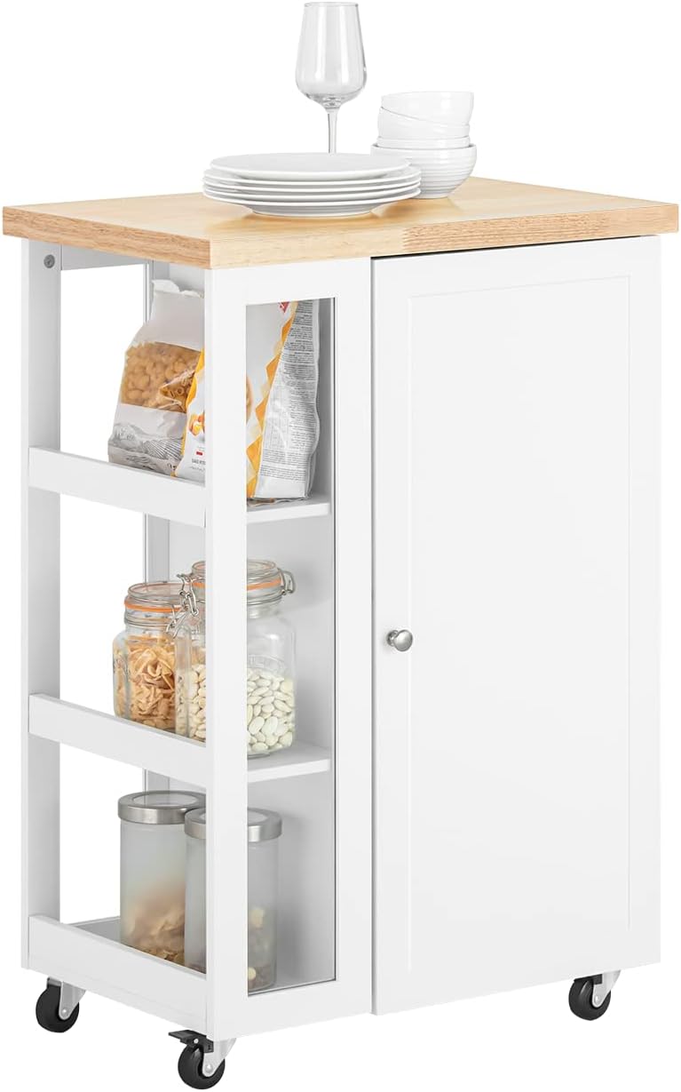 Detalle de SoBuy FKW75-WN keukentrolley met glazen deur en verstelbare planken