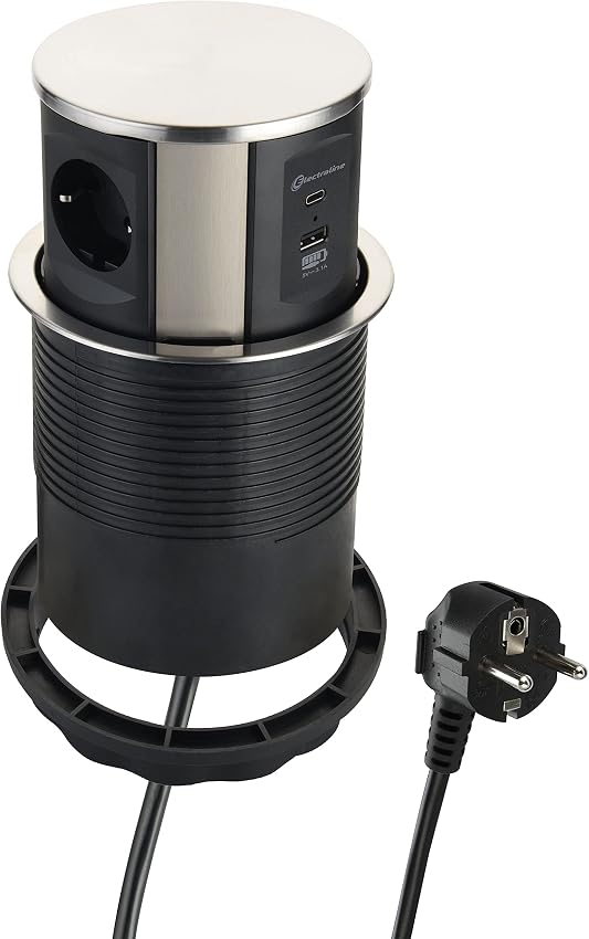 Detalle 2 de Electraline 62571 Enchufe emergente 3 Schuko, 2 USB