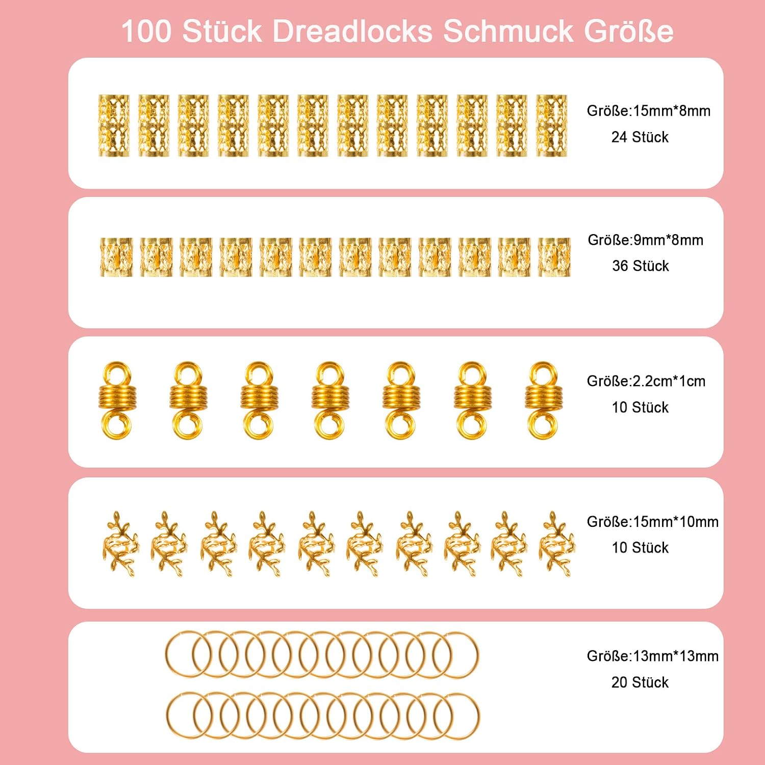 Thumbnail 6 de Kieswan Dreadlocks Schmuck 100 Stück Gold