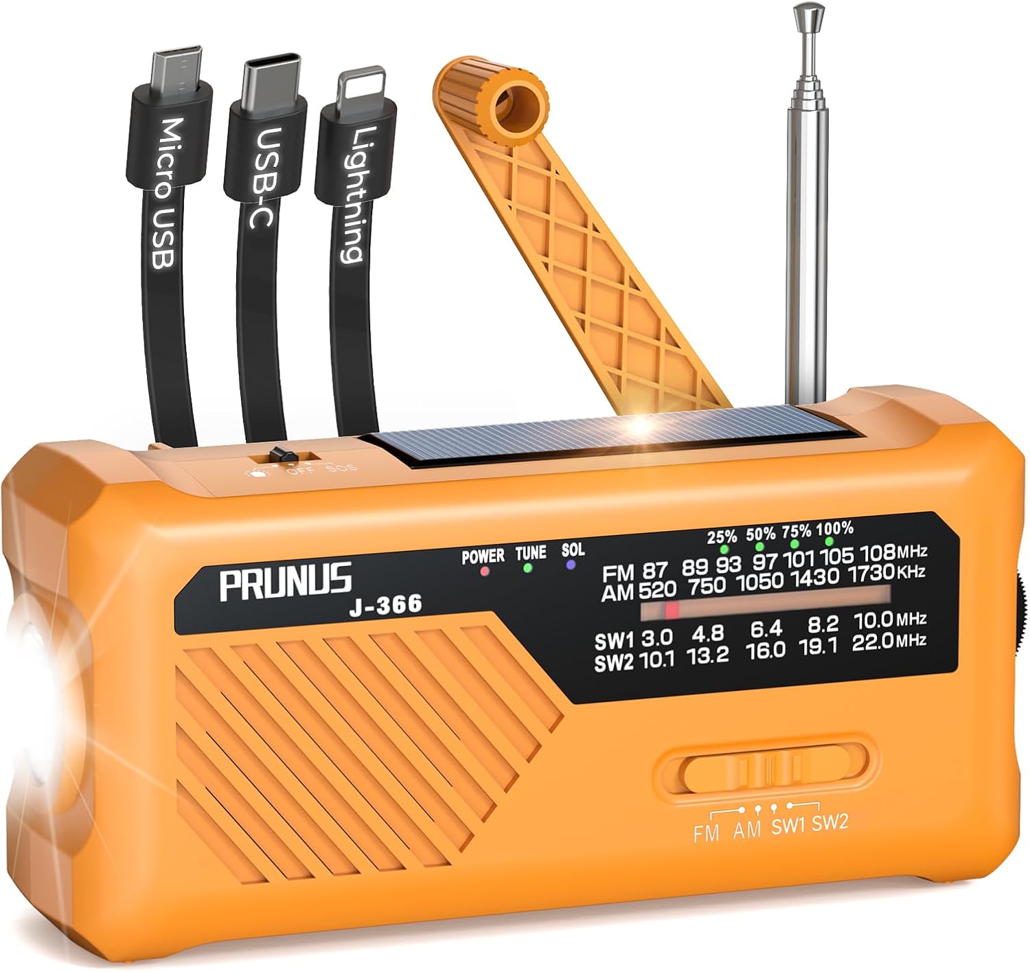 PRUNUS J-366 Radio à Pile Survie: Radio Portable d’Urgence à Manivelle avec Batterie 2000mAh et SOS