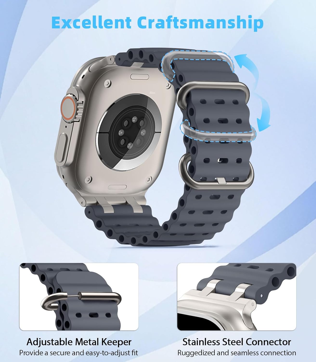 Thumbnail 3 de MoKo Ocean Band for Apple Watch Ultra 3/2/1 and Series 11 to 1 (49mm/46mm/45mm/44mm) – Breathable Silicone Strap
