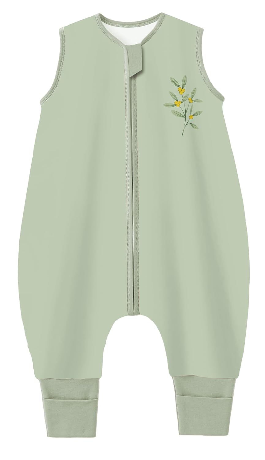 Chilsuessy Baby Schlafsack mit Füßen 1 Tog aus 100% Baumwolle (Grün, 90 cm) für Babyhöhe 100–110 cm