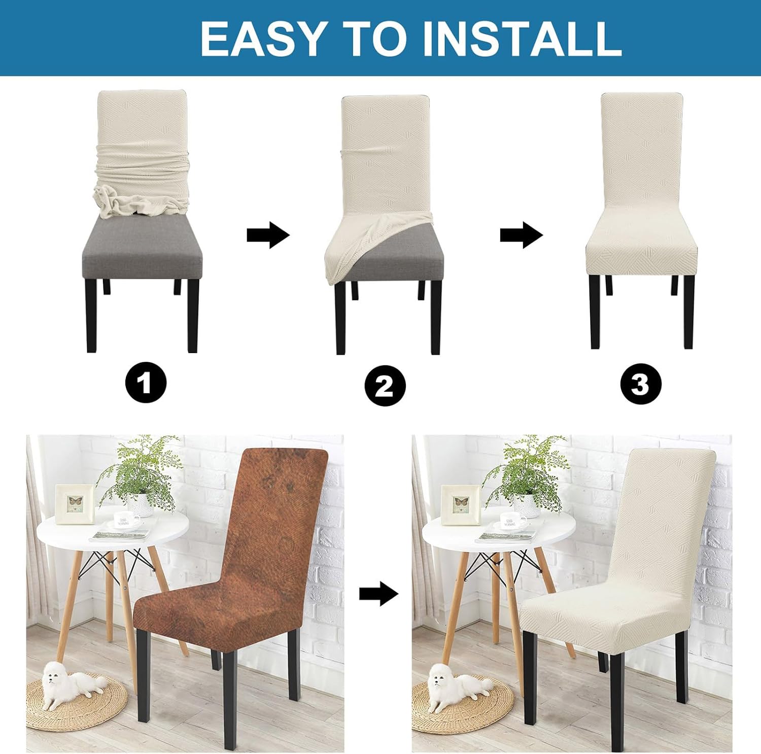 Detalle de Ystyle Housse de chaise 6 pièces extensible (crème) pour salle à manger