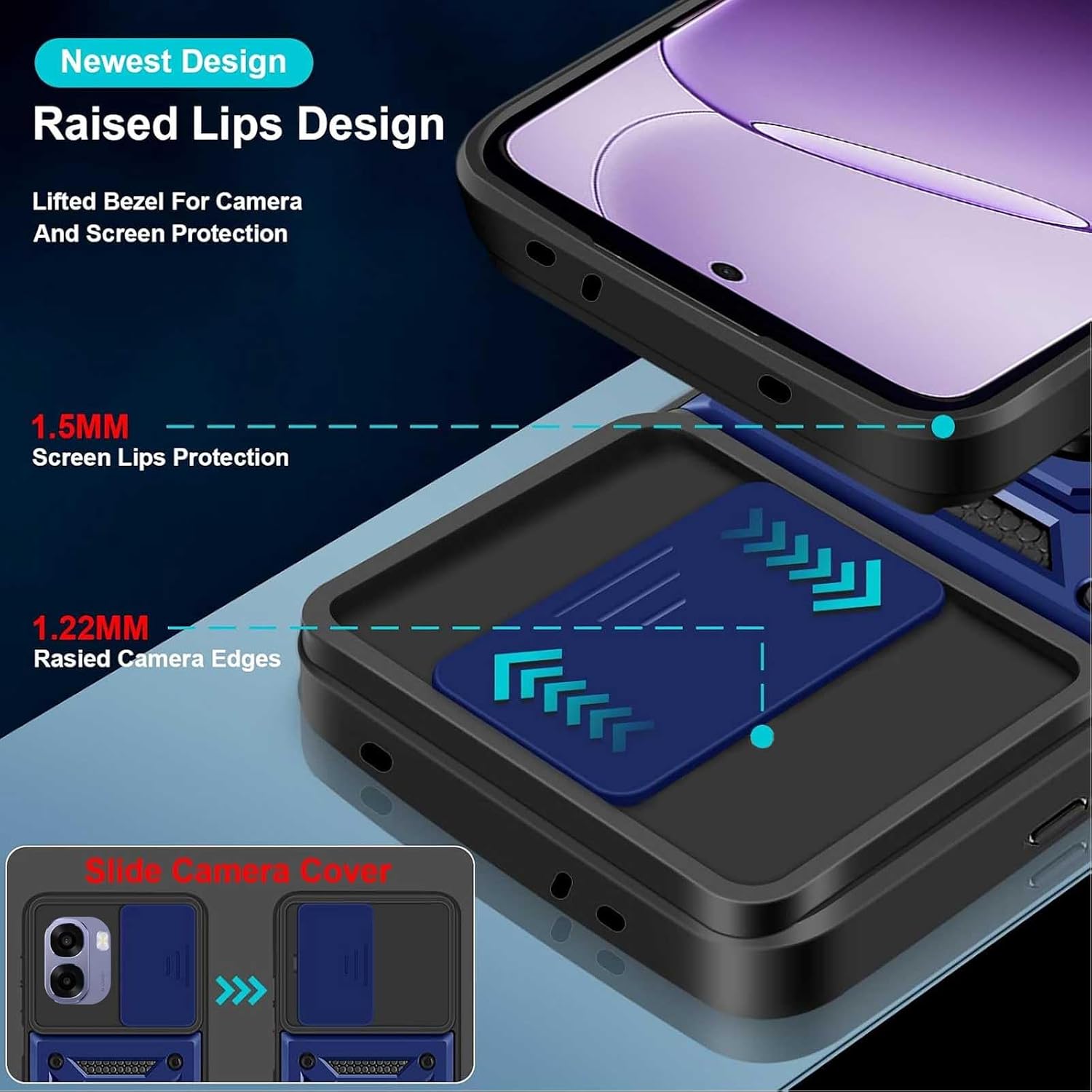 Detalle de Chenvovoay Rugged Case with Tempered Glass for OPPO A6X/A6 (4G/5G) – Blue
