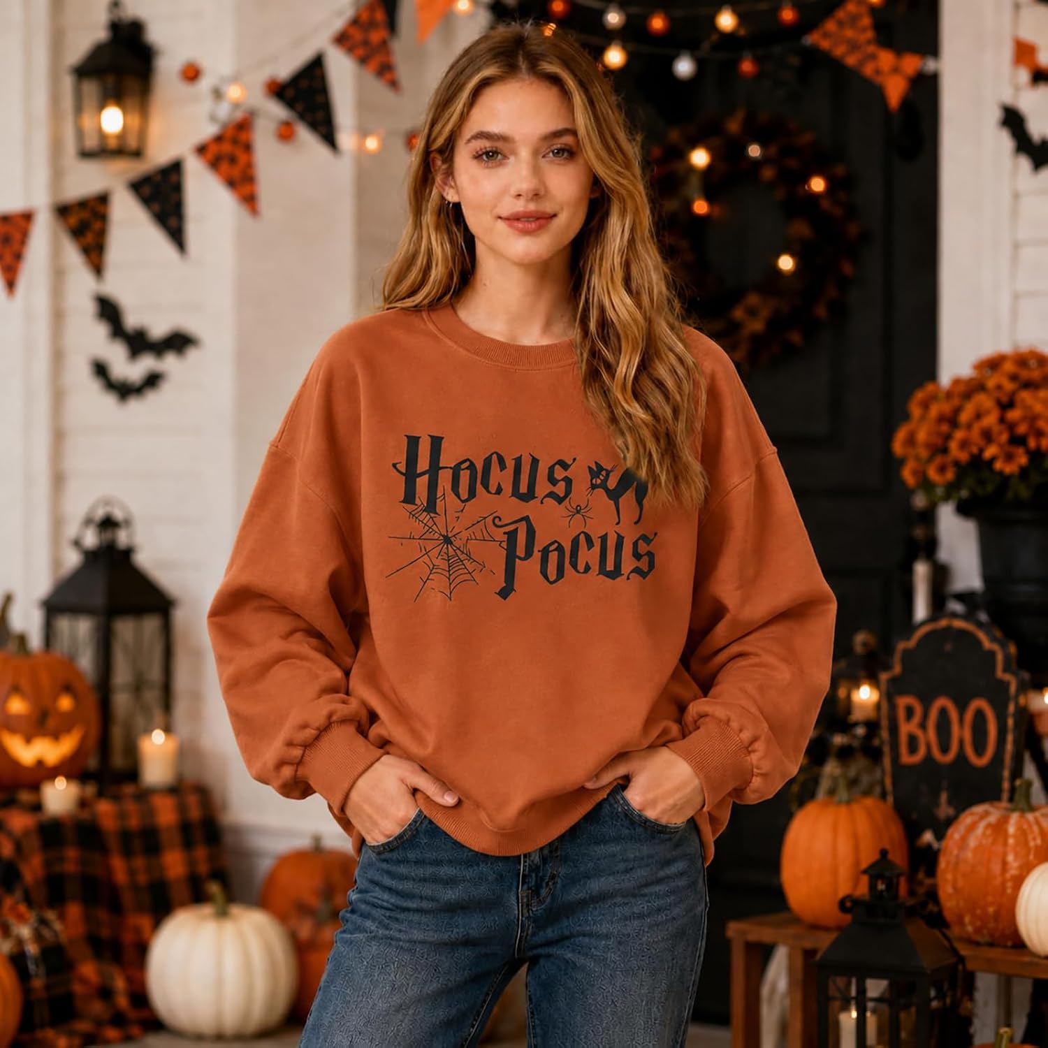 Detalle de SUPEYA Halloween Ghost Sweatshirt for Women, Long-Sleeve Pullover