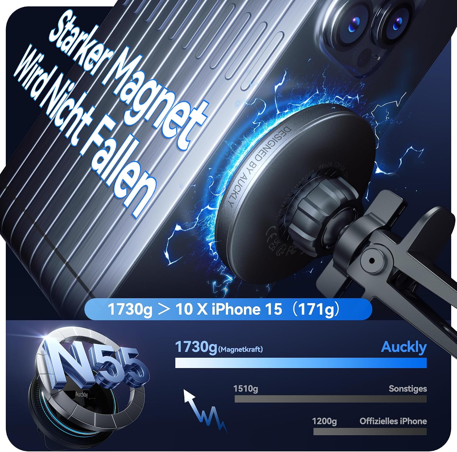 Thumbnail 2 de Auckly 15W Magsafe Autohalterung für iPhone
