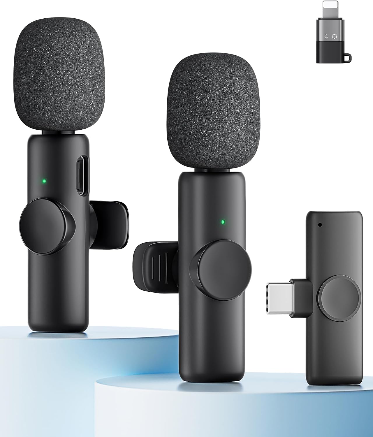 Detalle de CZOCPOS Kabelloses Lavalier Mikrofon 2er Set – Mini Funk-Lavalier für iPhone, iPad & Android (Plug & Play), Schwarz