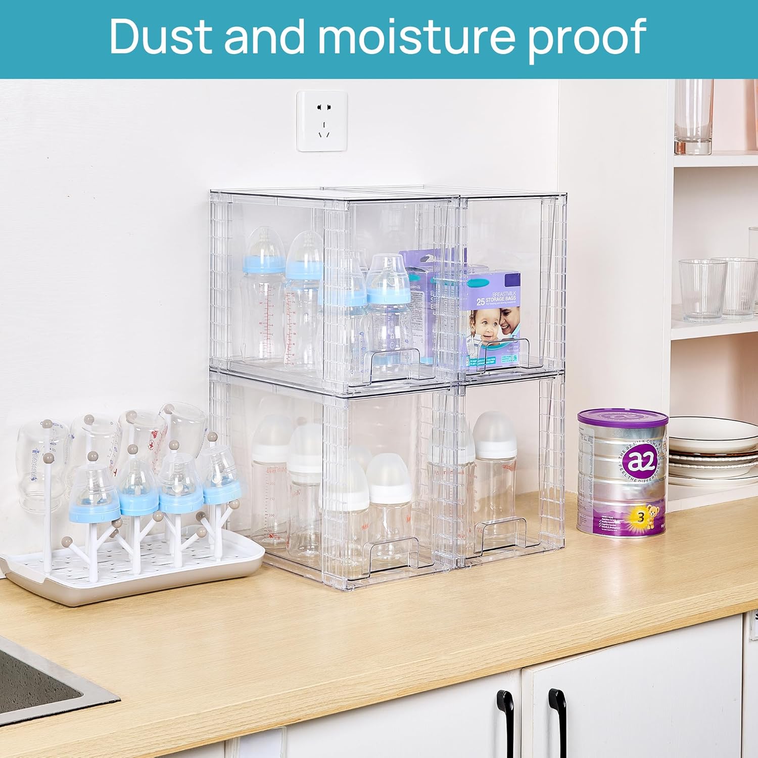 Detalle 2 de Vtopmart 4 Pack Clear Stackable Storage Drawers 9.7"