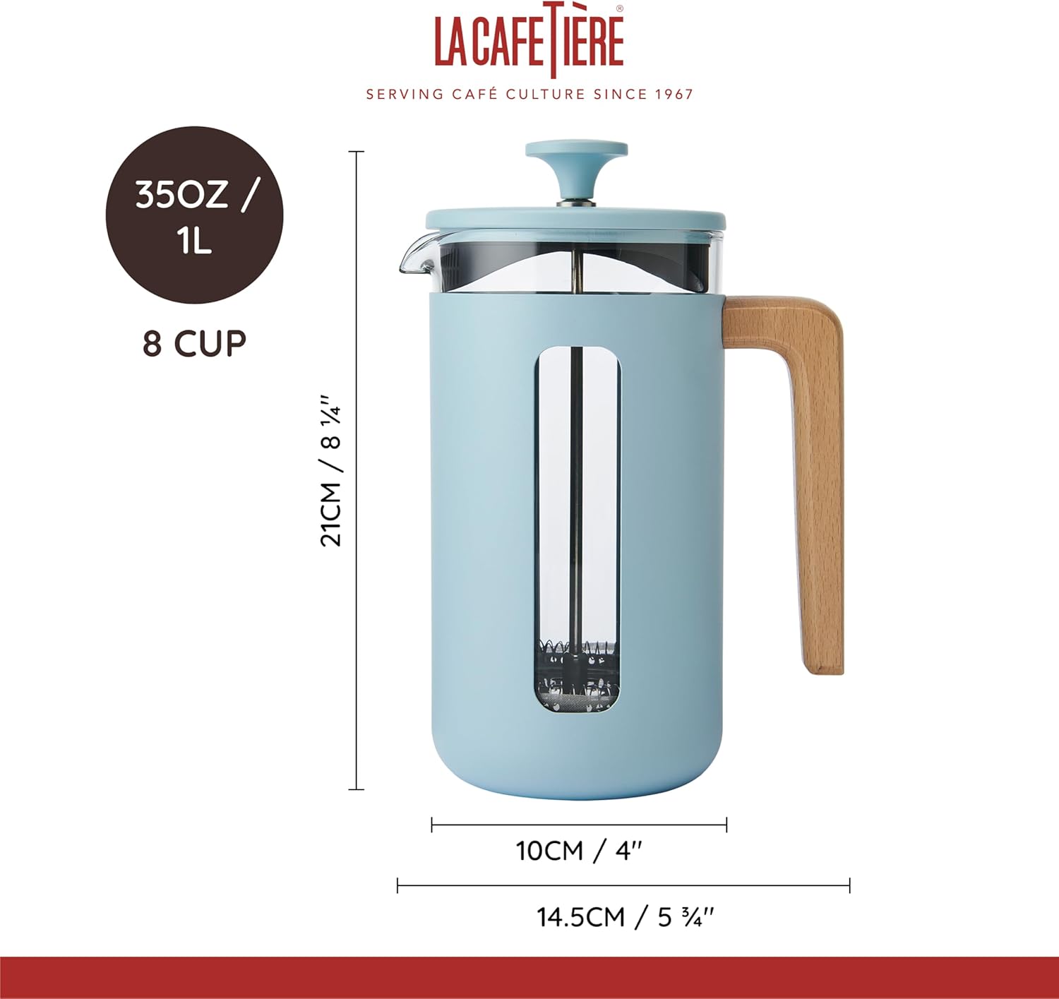 Thumbnail 1 de La Cafetière Pisa Kaffeebereiter für 8 Tassen – stilvolle French Press aus Edelstahl mit Holzgriff, 1 L