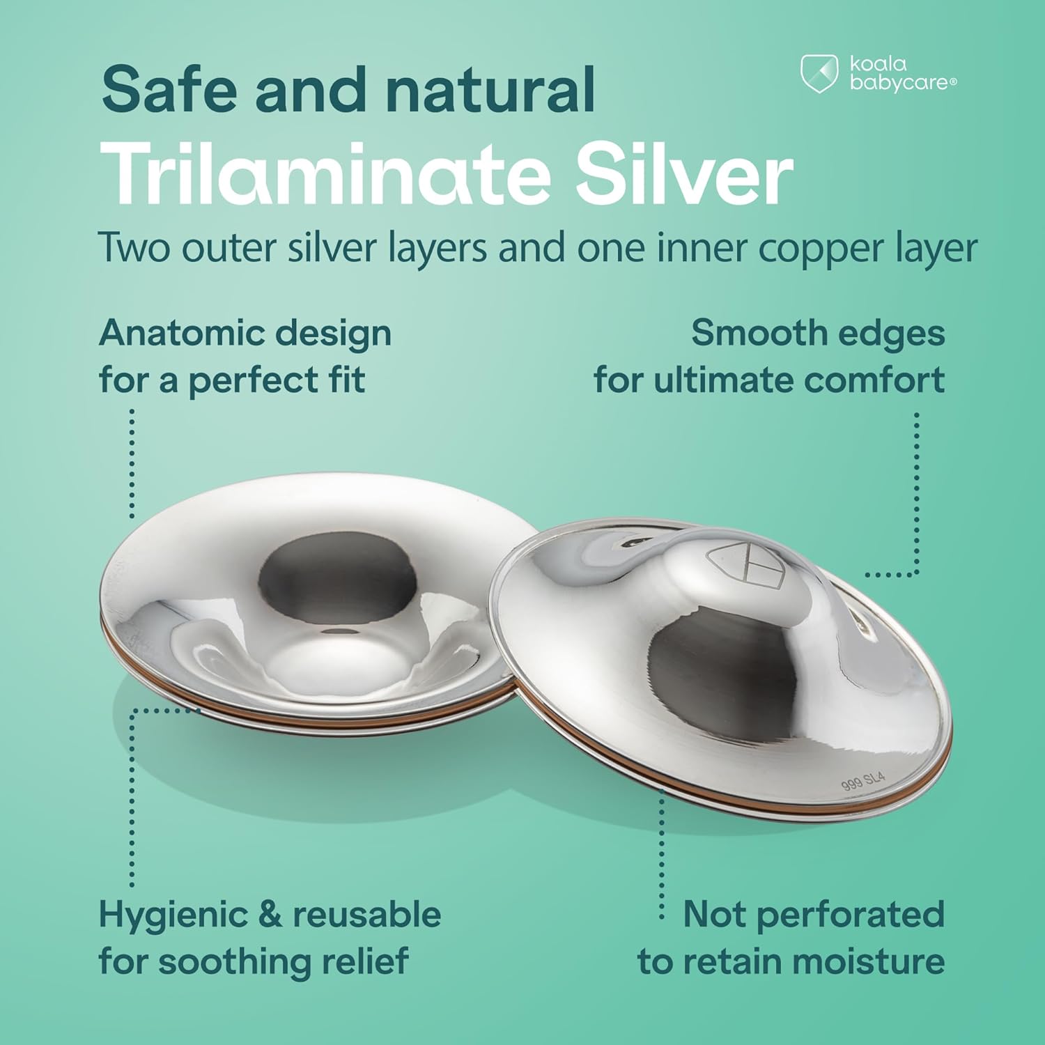 Detalle de Koala Babycare Silver Nipple Shields (Tri-Laminate Silver) – Reusable Medical Device Nursing Breast Shields