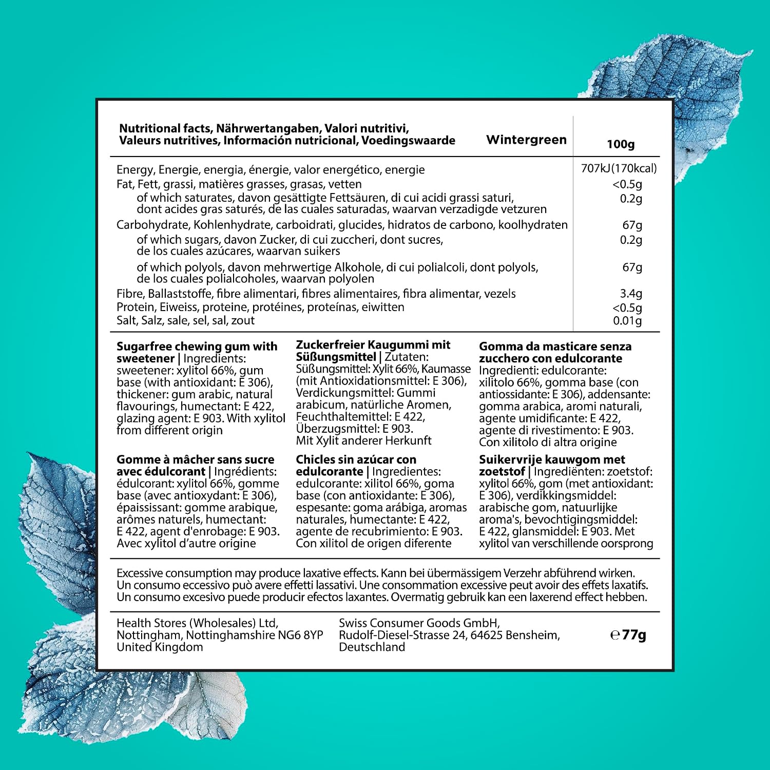 Detalle de PUR Gum Zuckerfreier Kaugummi mit Xylit – Wintergreen, 3er Pack (55 Stück) – vegan, glutenfrei, aspartamfrei
