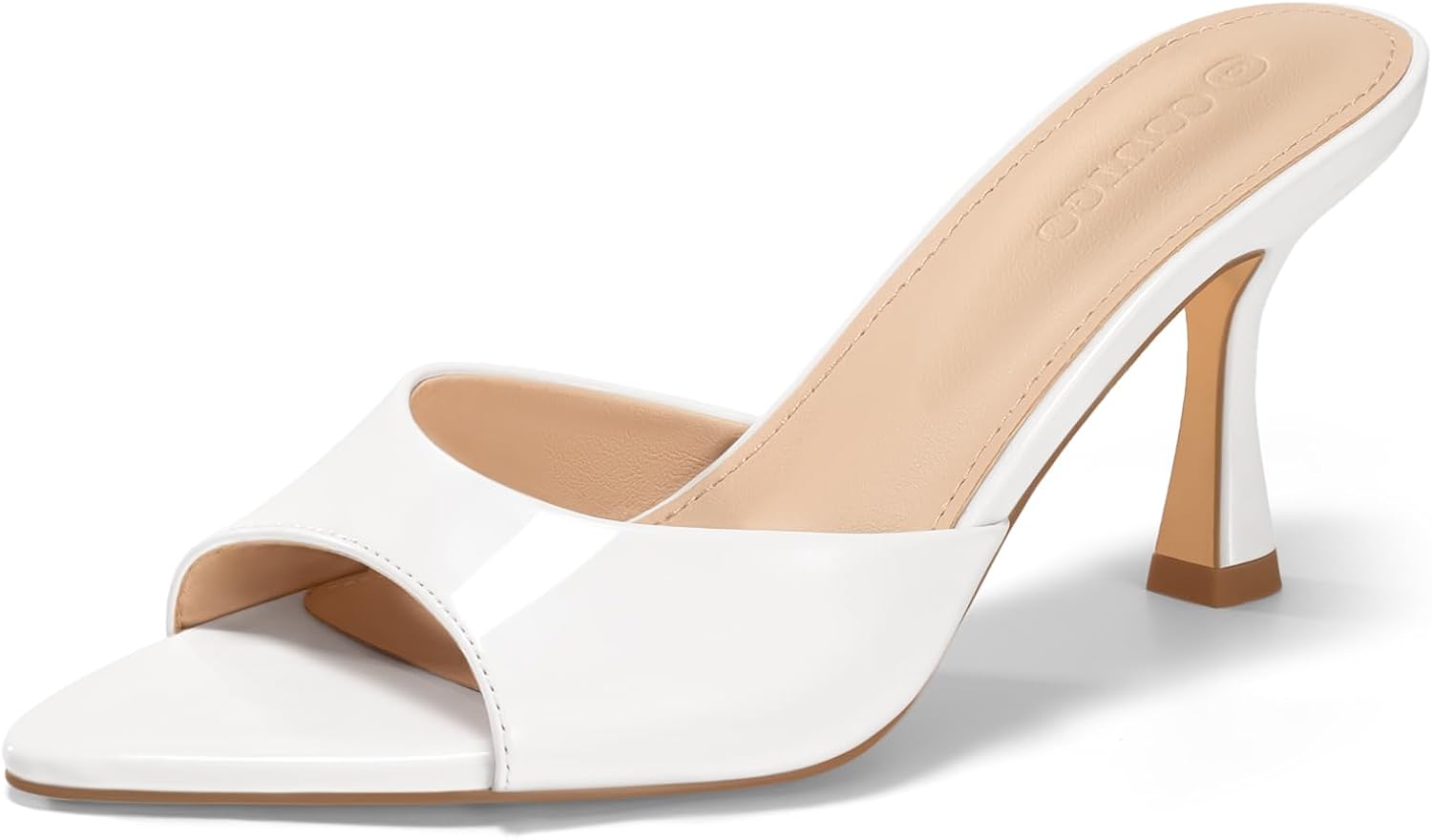 Detalle de Coutgo Women's Heeled Mules: Pointed Peep Toe Backless Slip-On Sandals