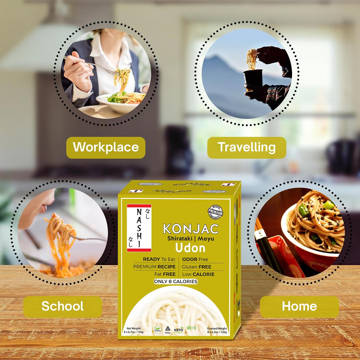 Thumbnail 2 de Nashi Shirataki Konjac Udon Noodles (8×190g) – Senza Odore, Basso Contenuto Calorico, Kosher Keto Friendly
