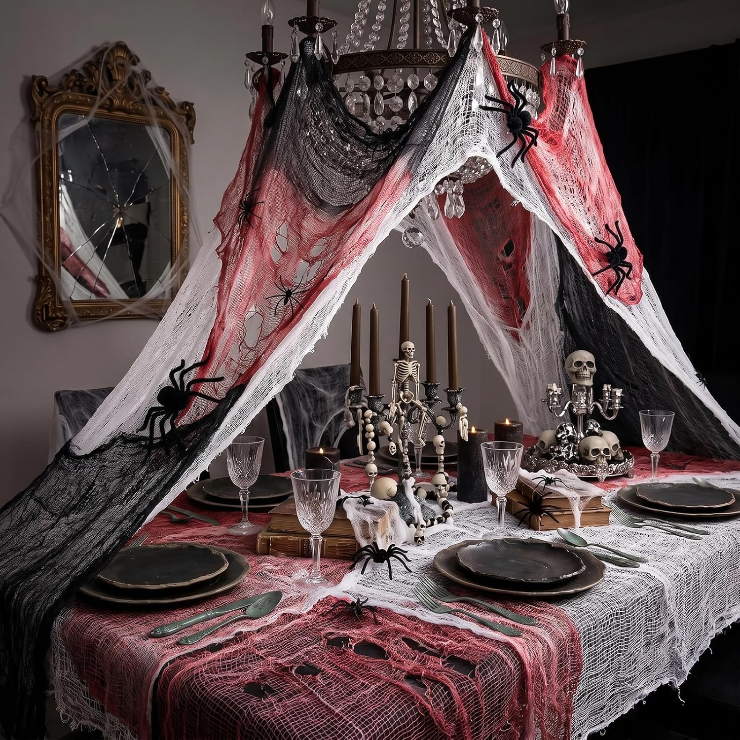 Detalle 2 de Tmflexe ZZW6-F Creepy Cloth Halloween Decorations, 30 x 72 Inch, 6-Pack