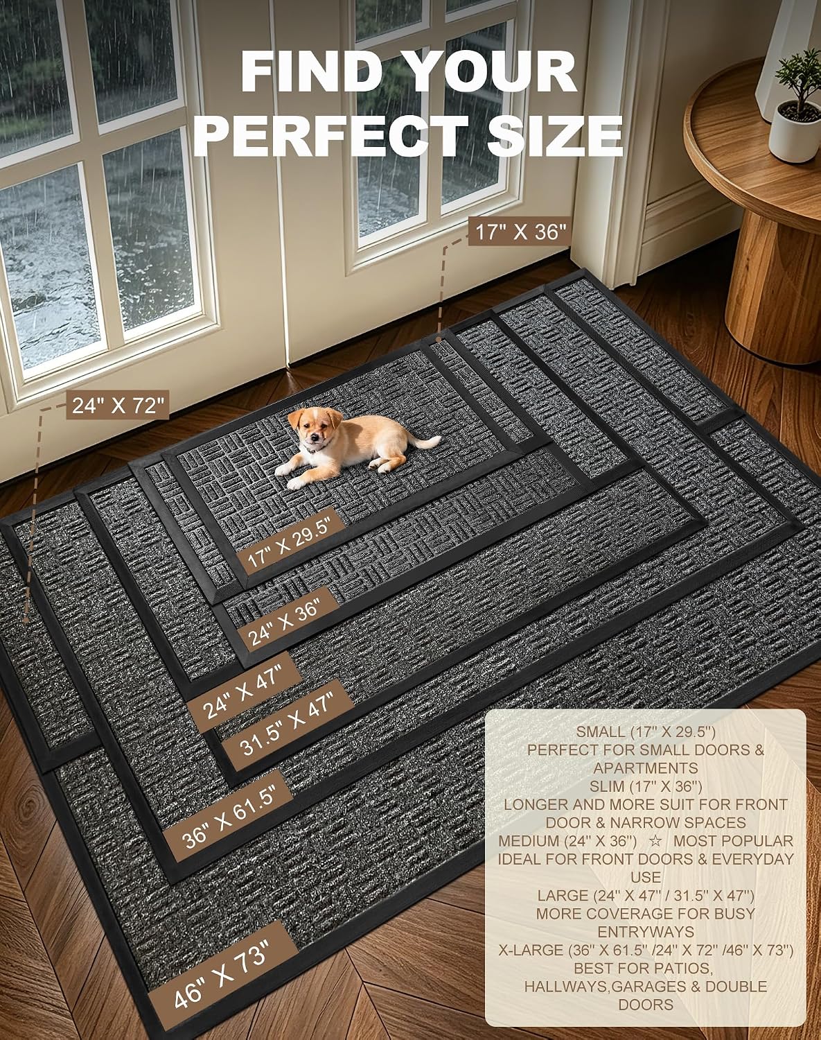 Detalle de Mibao Front Door Mat (Heavy-Duty Outdoor Welcome Mat) — Dirt-Trapper, Waterproof, Non-Slip, 29.5" x 17", Grey