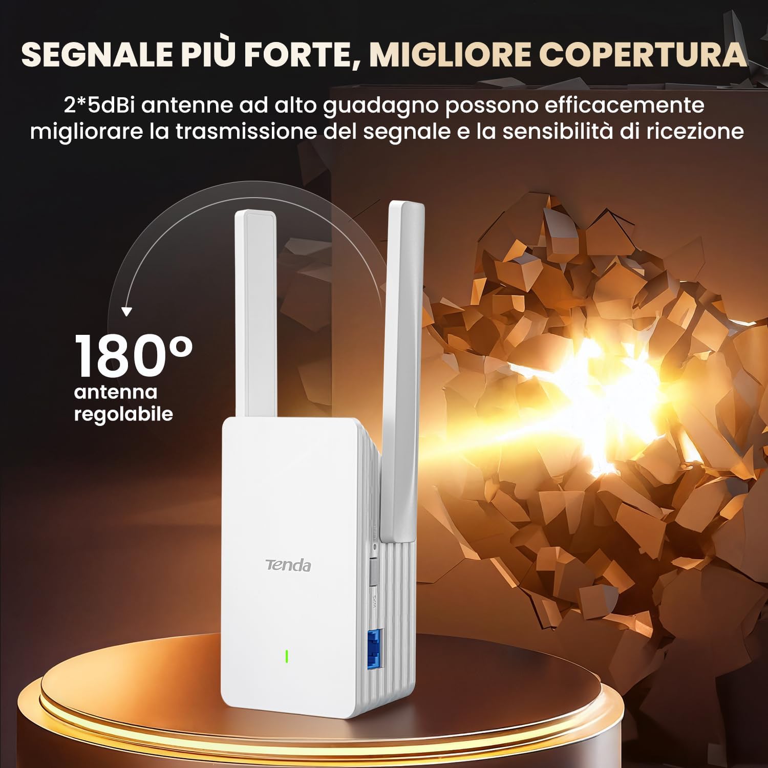 Detalle de Tenda Ripetitore WiFi 6 A23: estende la rete con WiFi 6 dual band AX1500