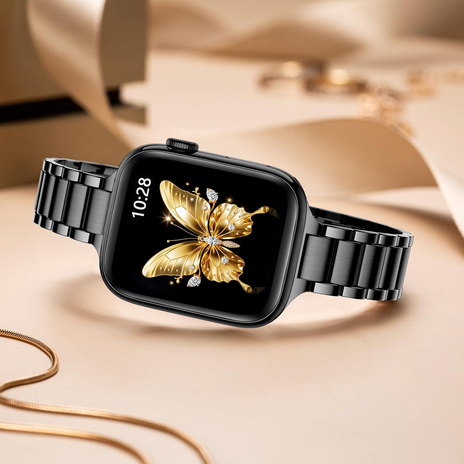 Detalle de WFEAGL Slim Straps: Stainless Steel Replacement Band for Apple Watch (40/41mm, 38/42mm) – Black