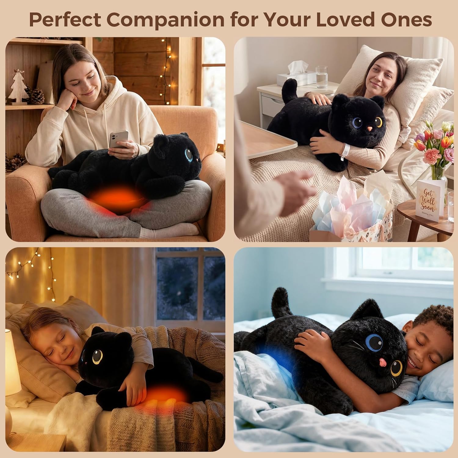 Thumbnail 4 de Mewaii 5 lb Weighted Teddy Black Cat Plush with Microwavable Heating Pad (23 inch)