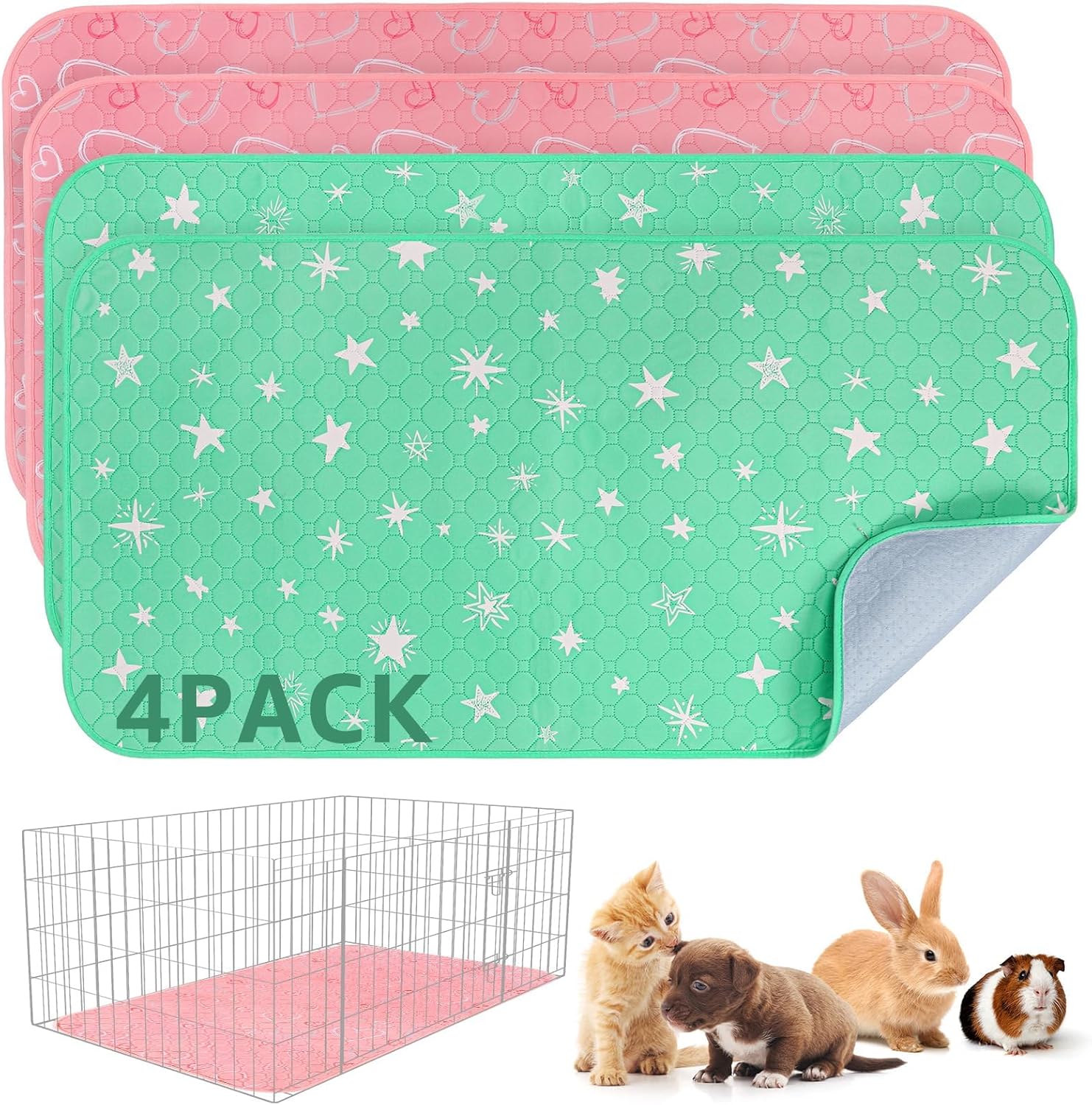 Scenereal 4 Pack Guinea Pig Cage Liner: Washable, Waterproof and Non-Slip