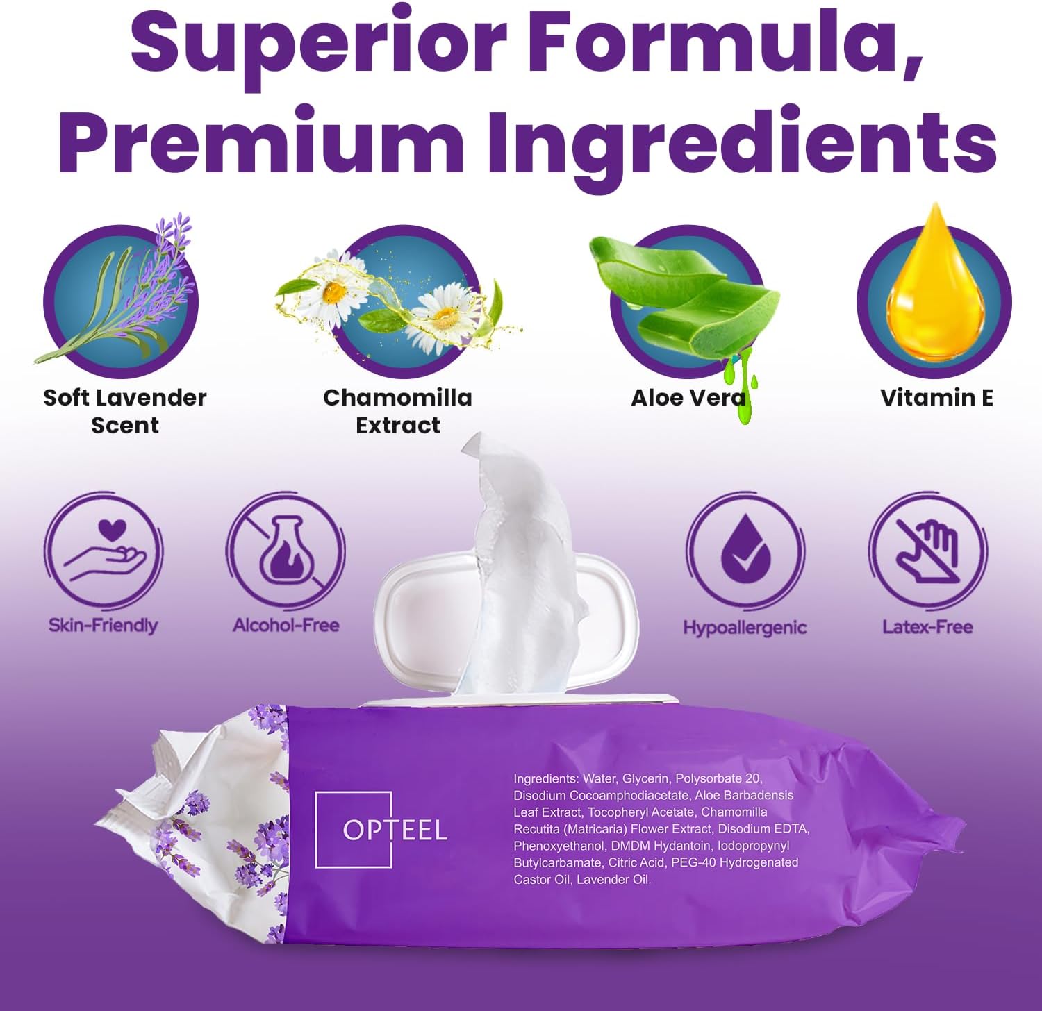 Detalle de OPTEEL AW-720L Adult Wipes, 8 x 13 in, Lavender, Rinse-Free