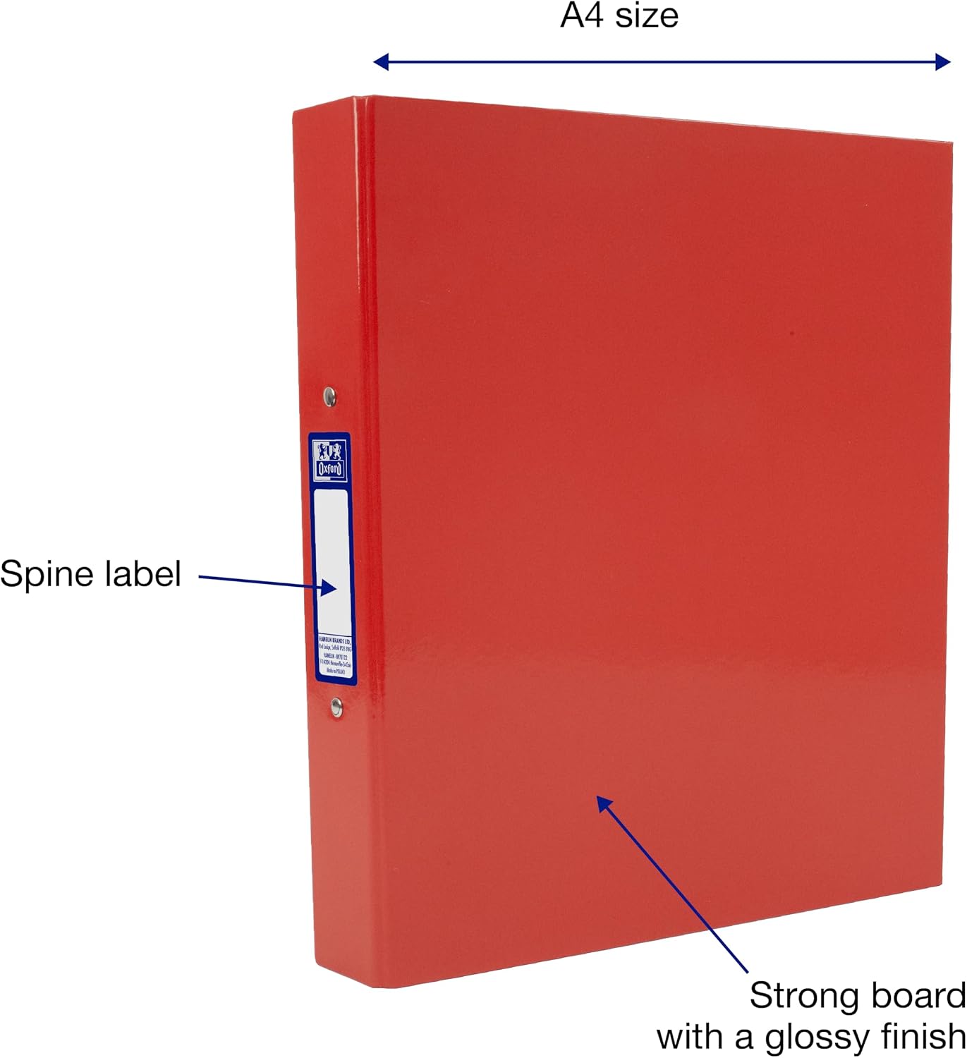 Detalle 2 de Oxford A4 Ring Binders 3-Pack (Glossy Red, Black & Blue) 40 mm Spines