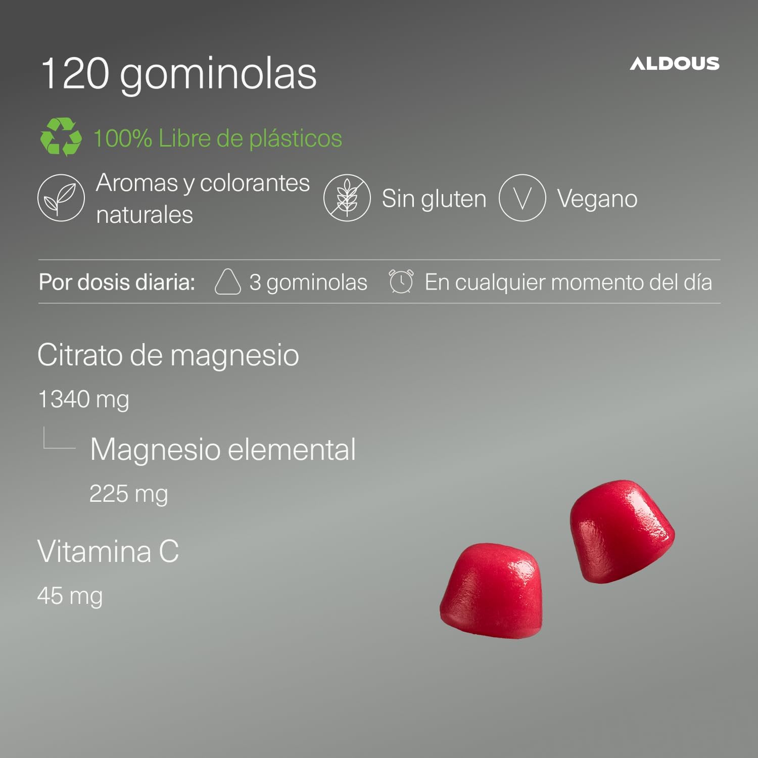 Detalle de Aldous Citrato de Magnesio Gominolas 225 mg + Vitamina C 45 mg
