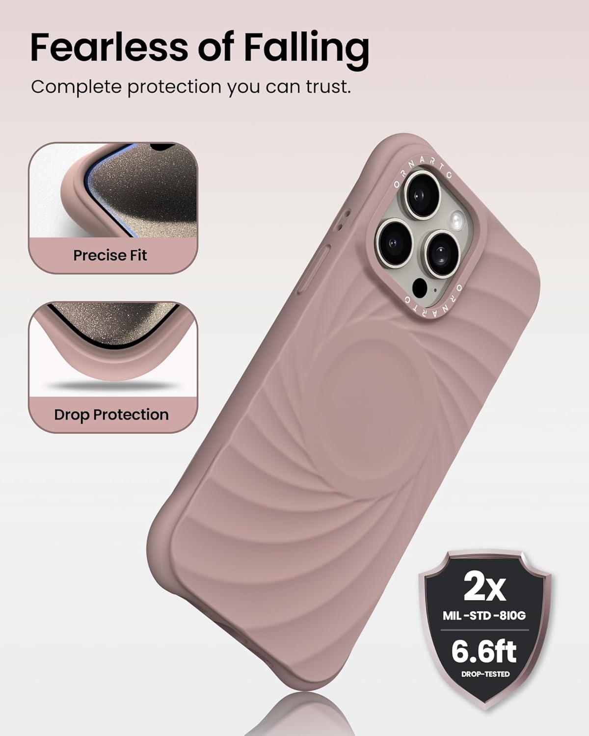 Detalle de ORNARTO Vortuxe for iPhone 15 Pro Max Case 6.7" – Military-Grade Protection with Textured Grip
