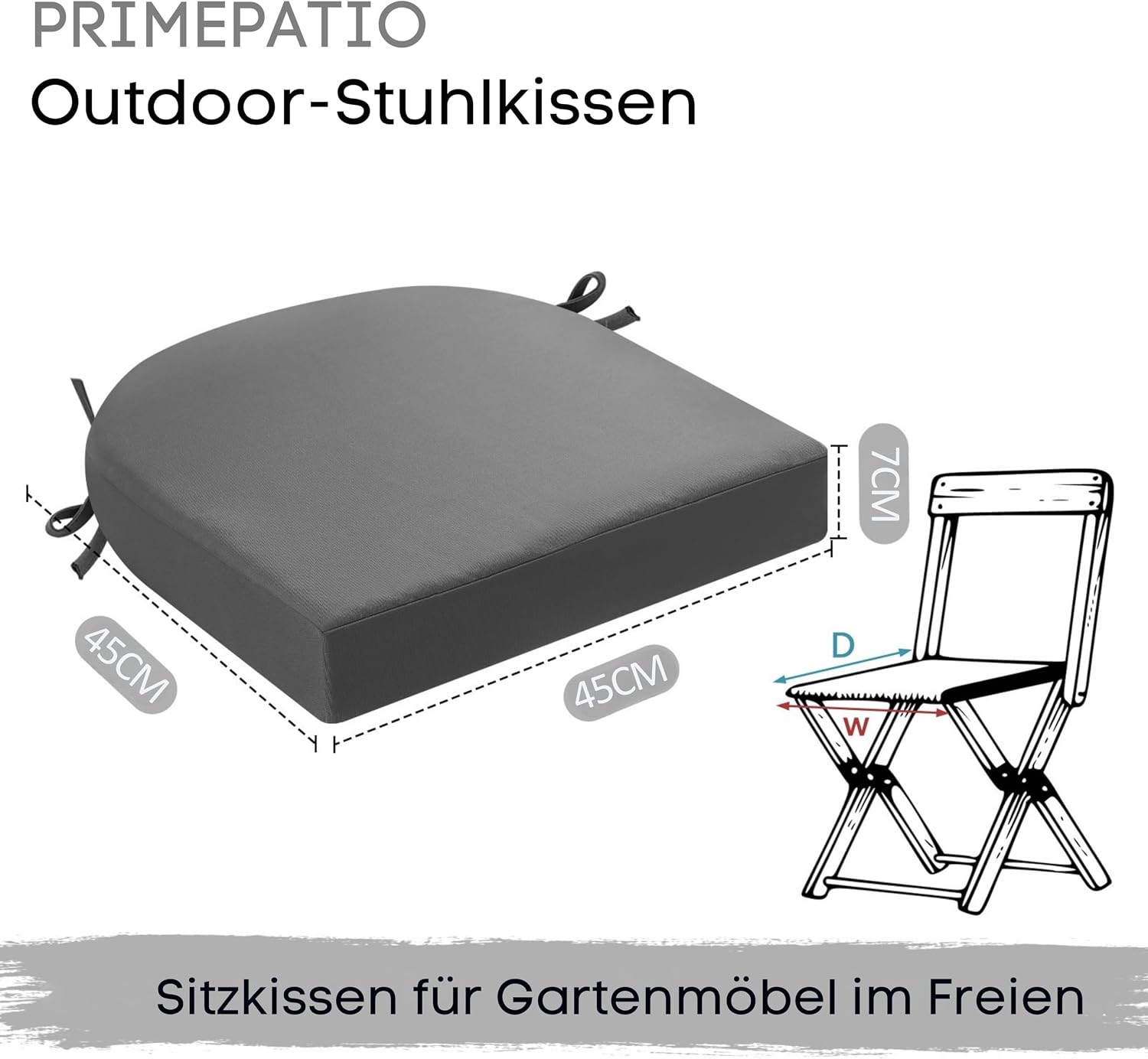 Detalle 2 de PRIMEPATIO Stuhlkissen draußen – 2er-Set, wasserdicht, 45x45 cm, Anthrazit