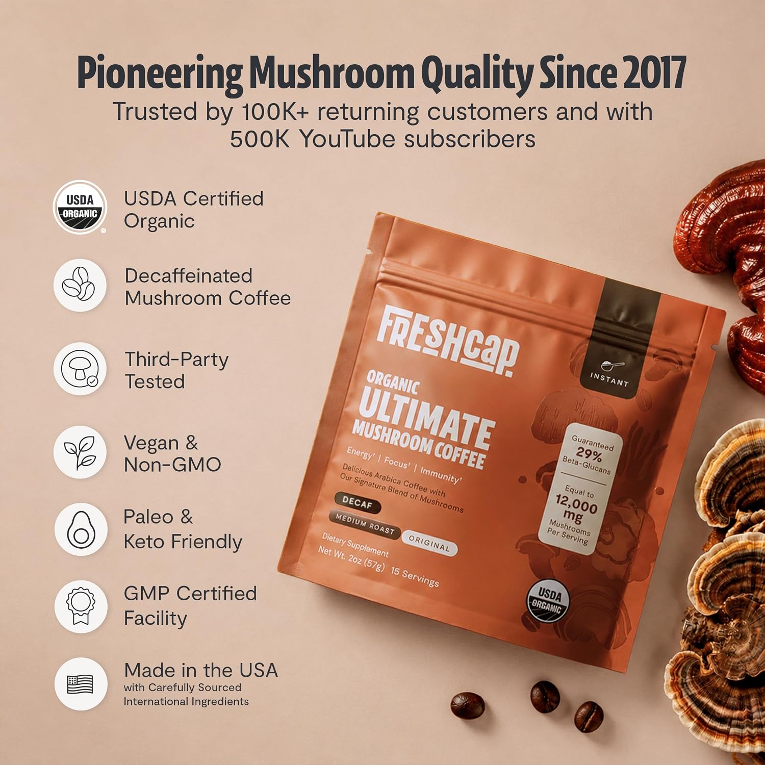 Thumbnail 6 de FreshCap Decaf Mushroom Coffee, 15 Servings