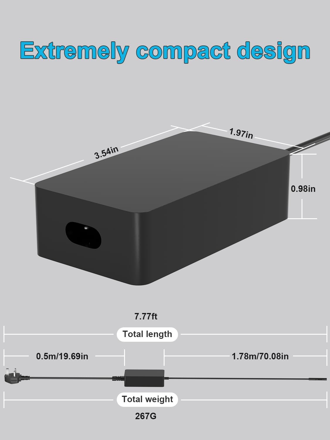 Detalle de 65W Surface Charger for Microsoft Surface Pro & Laptop Range (Surface Go, Book, Studio) – 65W Output
