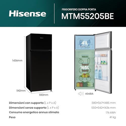 Detalle 2 de Hisense RT267D4ABE frigorifero doppia porta da 206 L nero con porte reversibili